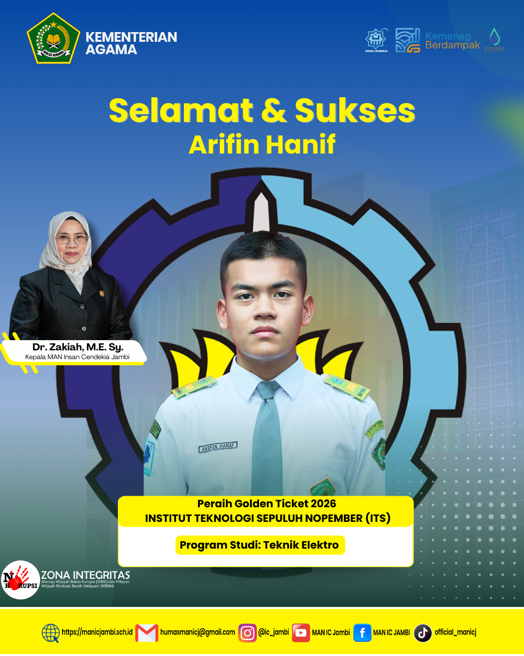 Arifin Hanif, Murid MAN IC Jambi, Tembus Golden Ticket ITS Jalur SNBP 2026