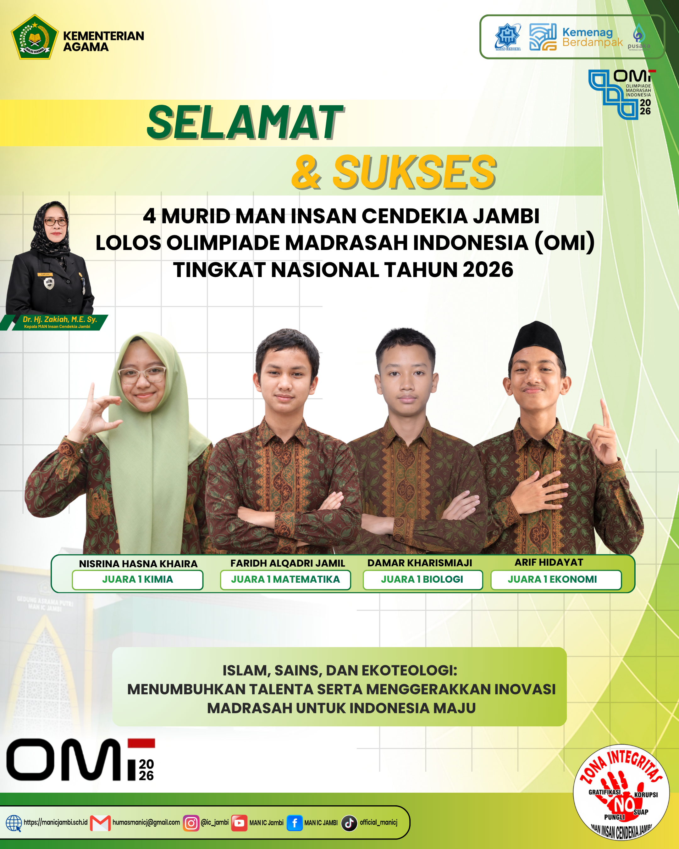 Empat Murid MAN IC Jambi Melaju ke Tingkat Nasional OMI 2026