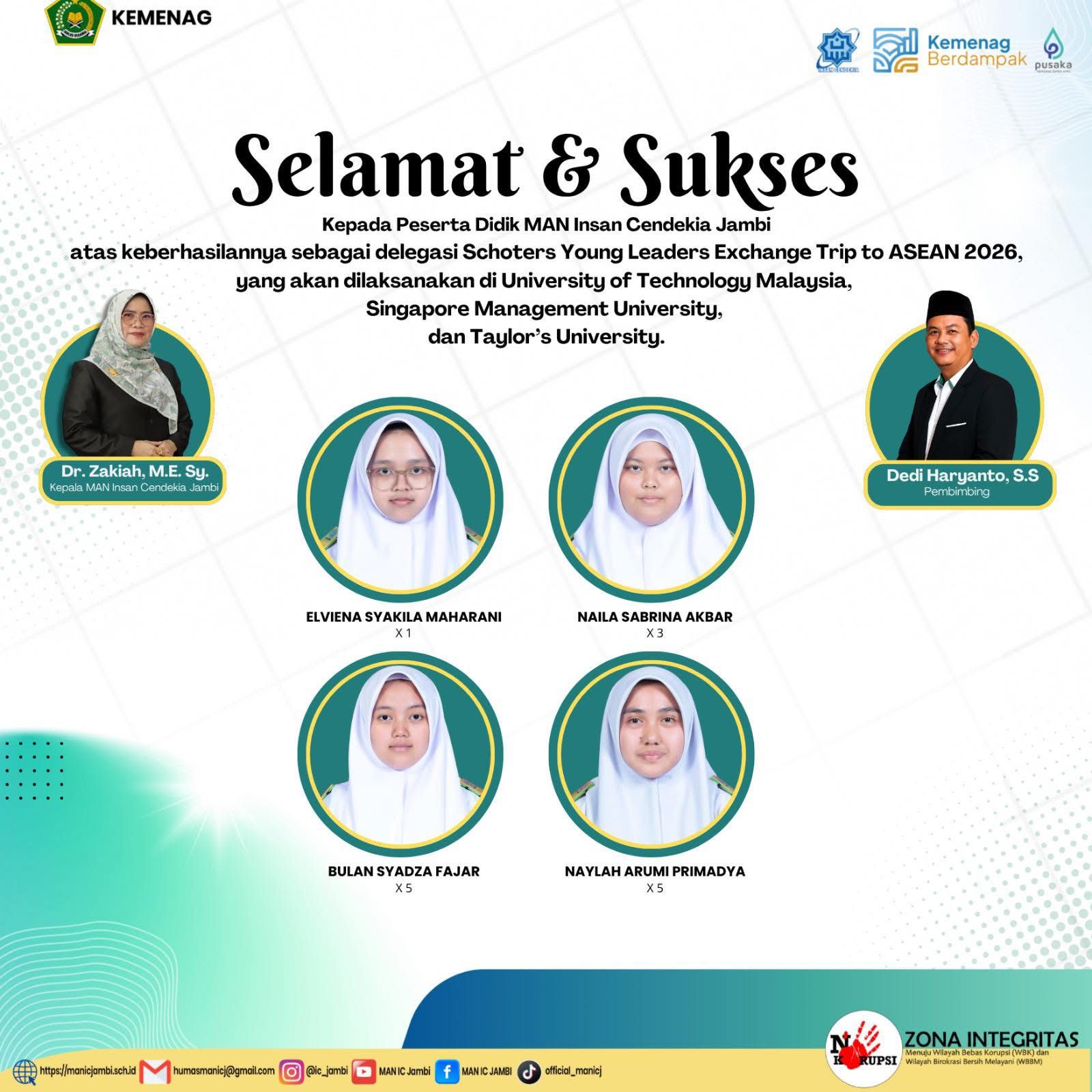 Empat Murid MAN IC Jambi Terpilih sebagai Delegasi STYLE ke ASEAN, Tunjukkan Prestasi Gemilang di Kancah Internasional