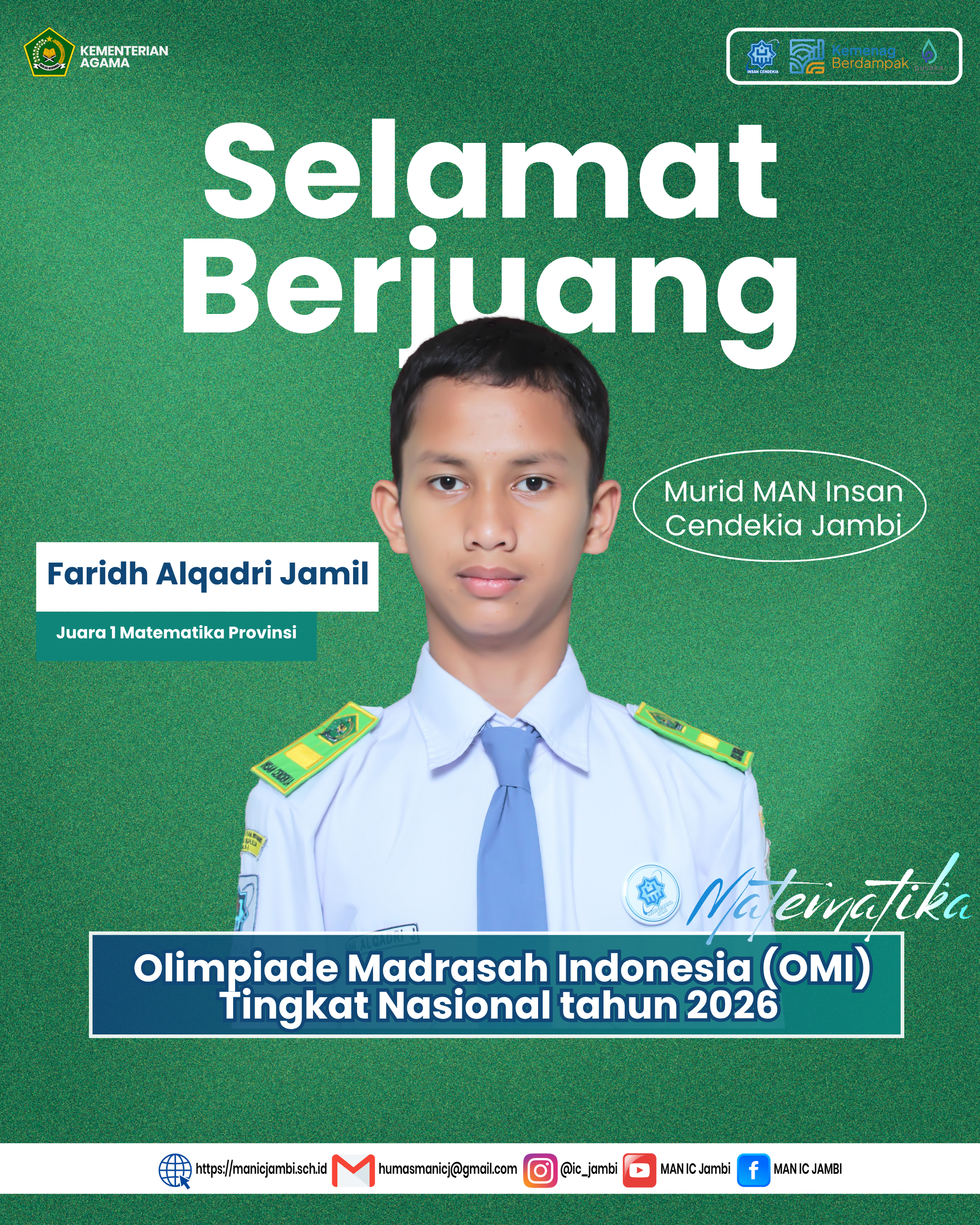 Faridh Alqadri Jambi Juara 1 Matematika, Siap Berkompetisi di Tingkat Nasional
