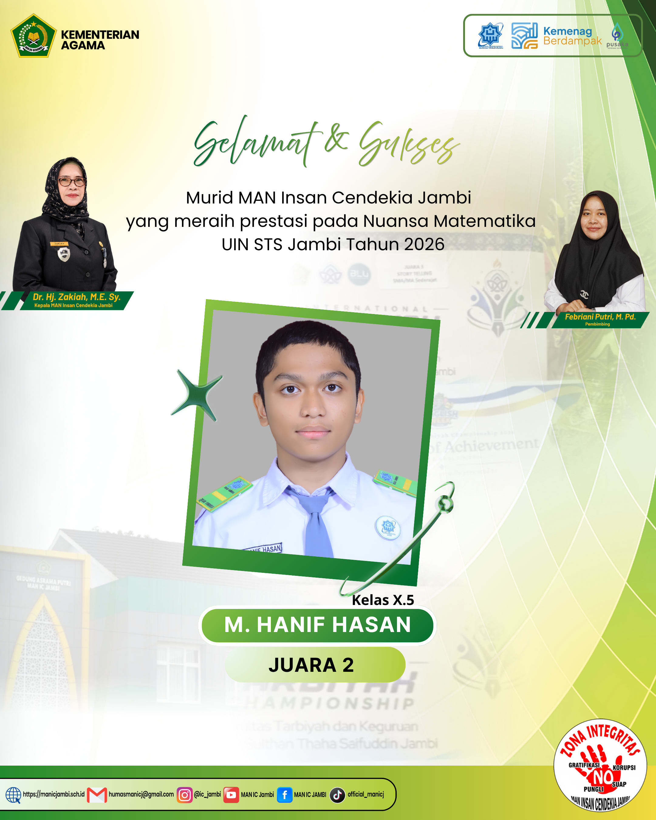 M. Hanif Hasan Raih Juara 2 Nuansa Matematika UIN STS Jambi 2026