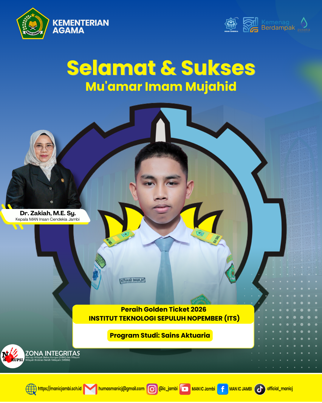 Mu’amar Imam Mujahid, Murid MAN IC Jambi, T embus Golden Ticket ITS Jalur SNBP 2026