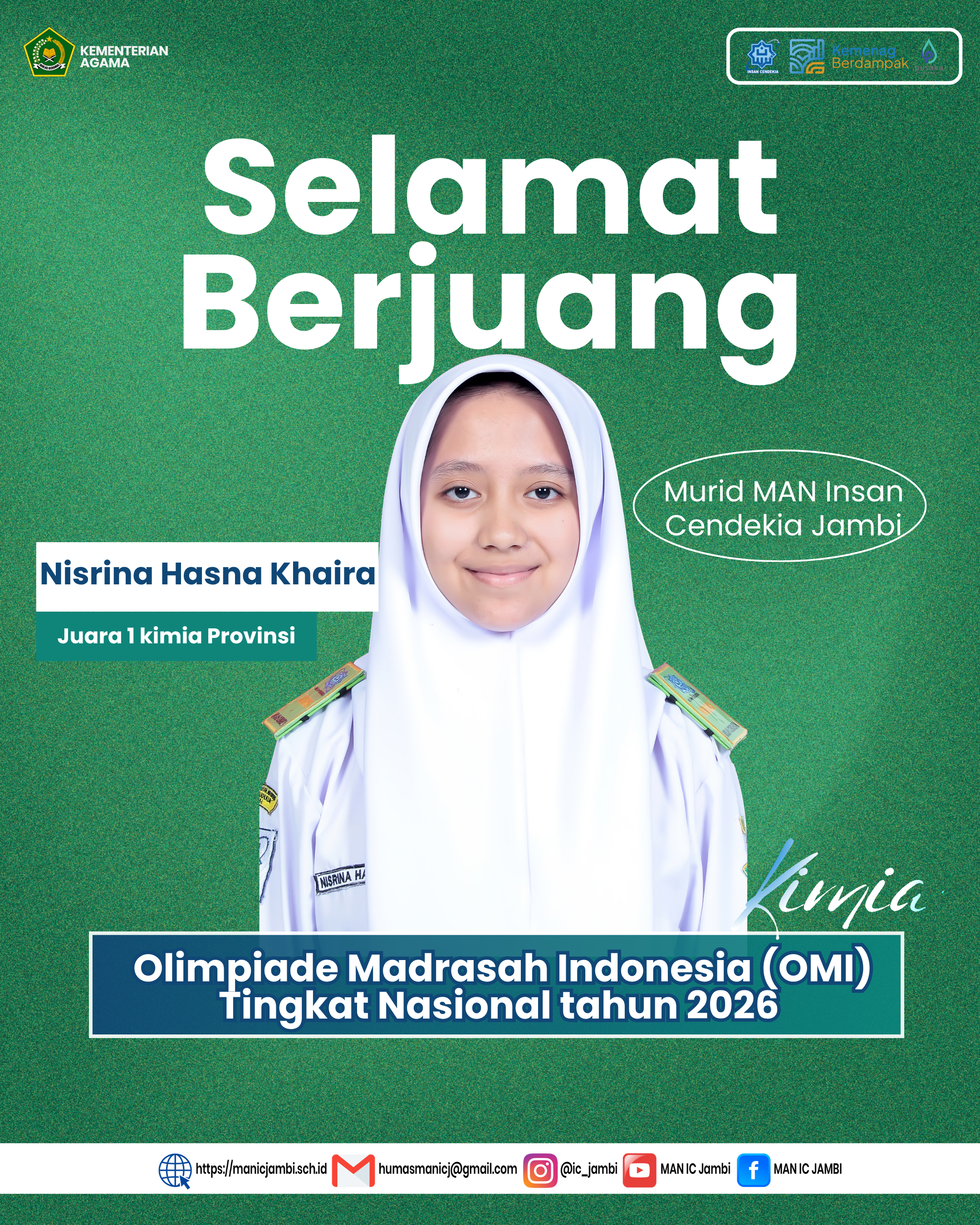 Nisrina Hasna Khaira Juara 1 Kimia, Melaju ke Nasional OMI 2026