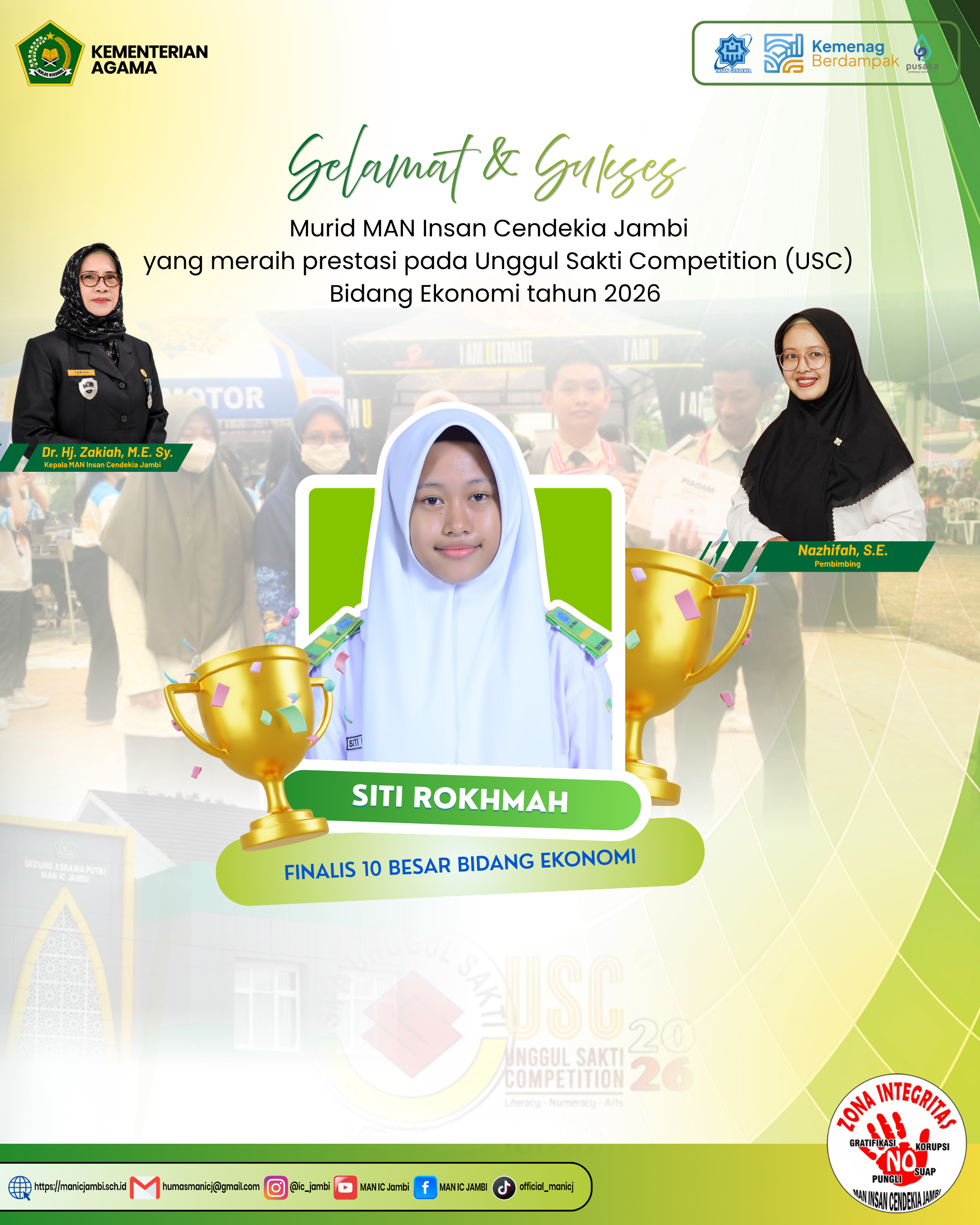 Siti Rokhmah Masuk Finalis 10 Besar USC Bidang Ekonomi 2026, MAN IC Jambi Apresiasi Semangat Berkompetisi