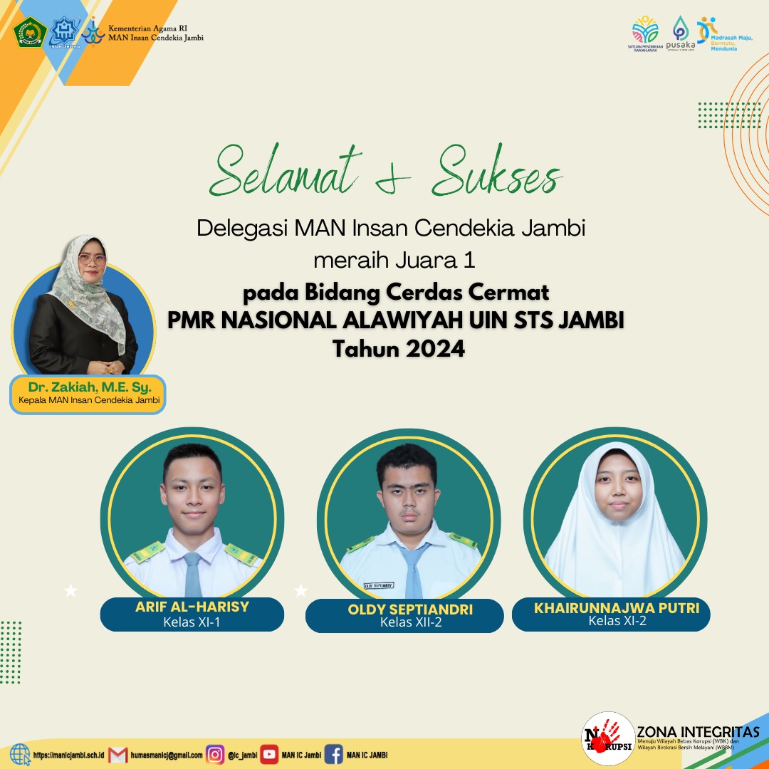 Juara 1 Bidang Cerdas Cermat PMR Nasional Alawiyah UIN STS Jambi