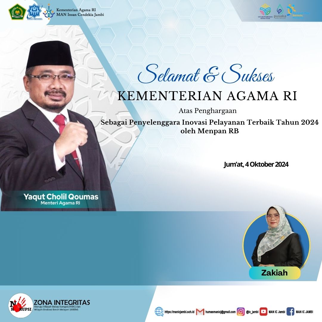 Selamat & Sukses KEMENTERIAN AGAMA RI Sebagai Penyelenggara Inovasi Pelayanan Terbaik Tahun 2024 oleh Menpan RB