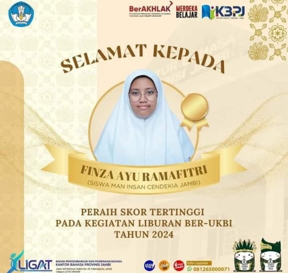 Selamat Kepada Finza Ayu Ramafitri sebagai Peraih Skor Tertinggi pada Kegiatan Liburan Ber-UKBI Tahun 2024