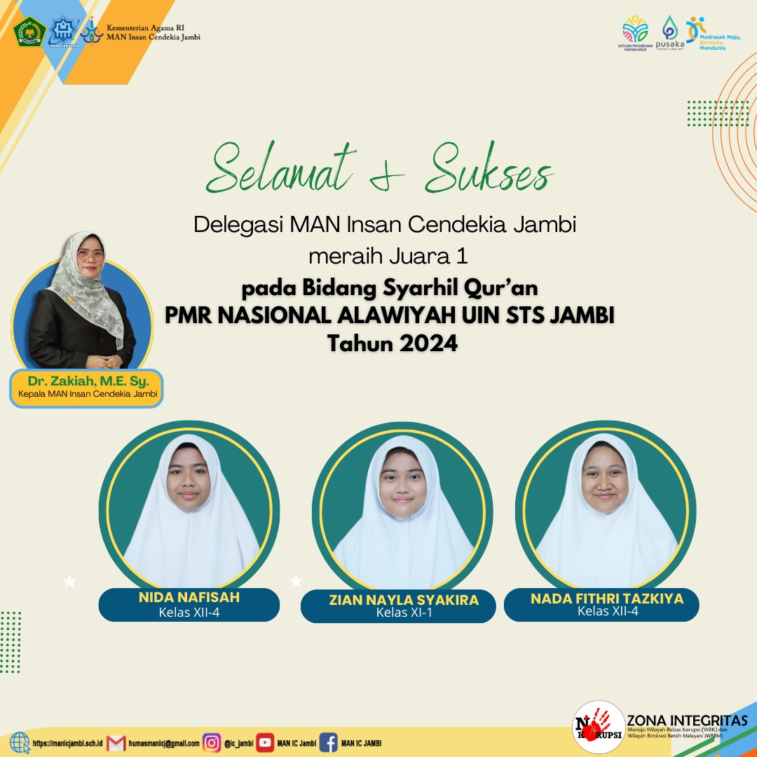Juara 1 Bidang Syahril Qur'an PMR Nasional Alawiyah UIN STS Jambi